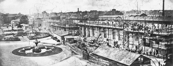 Der Hauptbahnhof während des Umbaus im Jahre 1878., Quelle:Bildarchiv Foto Marburg